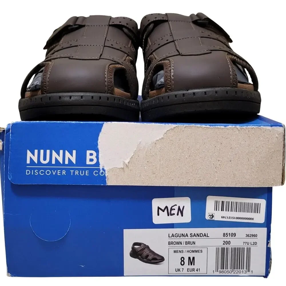 Nunn Bush Men Laguna Closed Toe Fisherman Sandals Size US 8M Brown Faux Leather
